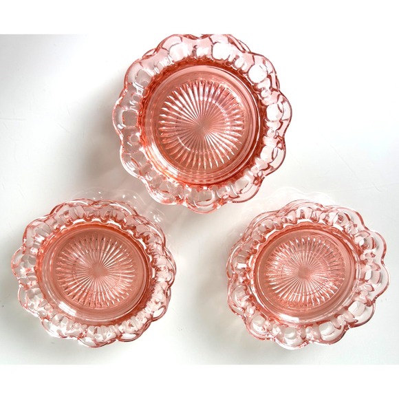 Set 3 Vintage 6" Pink Depression Dessert Bread Plate Old Colony Lace Open Edge - Picture 6 of 11